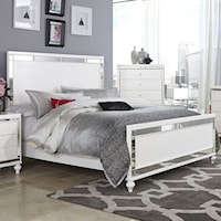 Glam California King Bed with Mirror Inlays and Embossed Alligator Texture