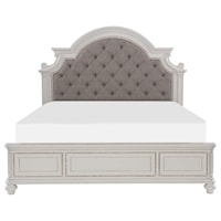 Upholstered Button Tufted Antique White Queen Bed