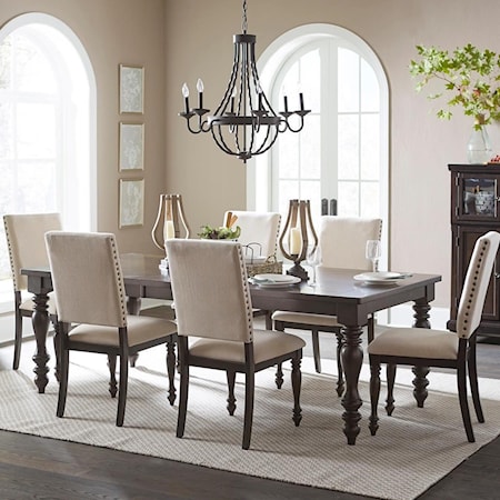 Transitional Seven Piece Dining Table Set