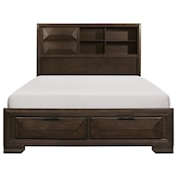 Contemporary Queen Bookcase Bed with Footboard Storage