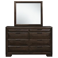 Contemporary Eight Drawer Dresser and Mirror Set