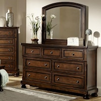 Transitional 7 Drawer Dresser and Framed Mirror