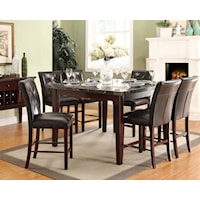 7 Piece Counter Height Set with Marble Tabletop and Upholstered Chairs