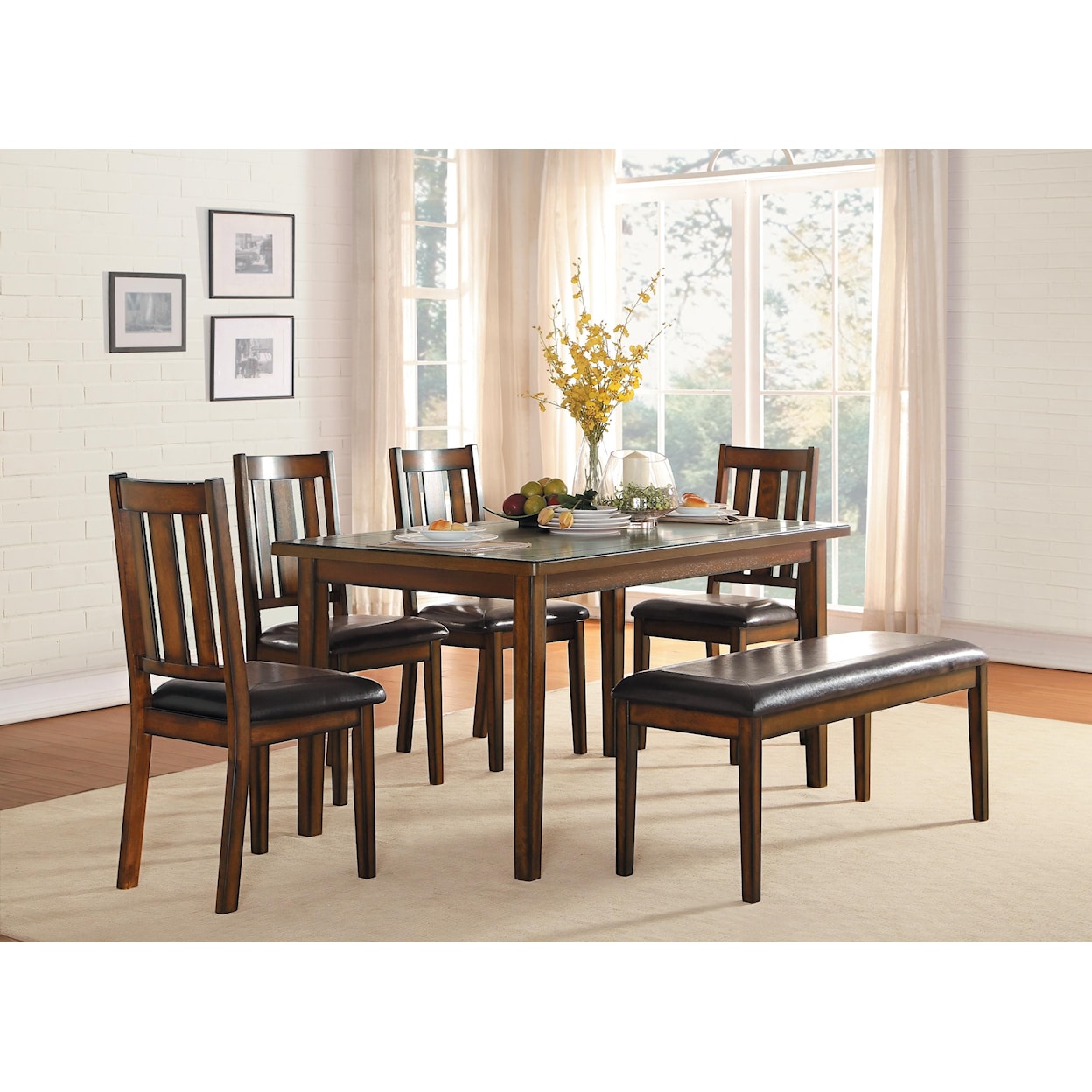 Homelegance Delmar Dining Table, Bench and 4 Chairs