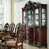 Traditional Dining Buffet with Hutch Featuring Built-In Lighting