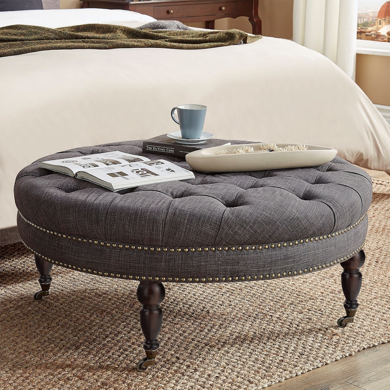 Homelegance  Round Tufted Bench Ottoman with Casters