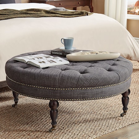 Round Tufted Bench Ottoman with Casters