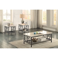 Transitional 3Pc Occasional Table Group with Faux Marble Tops