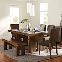 Contemporary Table and Chair Set with Bench and Self-Storing Leaf