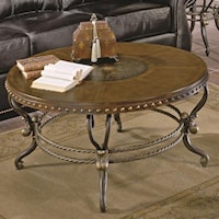 Traditional Round Shapely Cocktail Table with Etched Center Motif