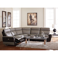 Contemporary Power Reclining Sectional with Leather and Fabric