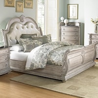 Traditional Queen Sleigh Bed with Upholstered Headboard