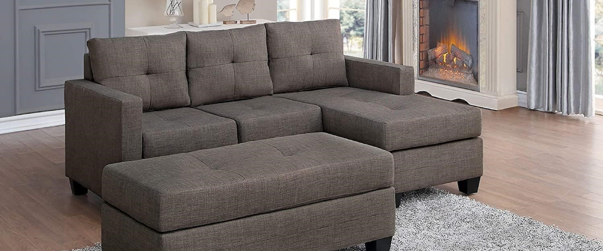 Reversible Sofa Chaise and Ottoman Brown Grey