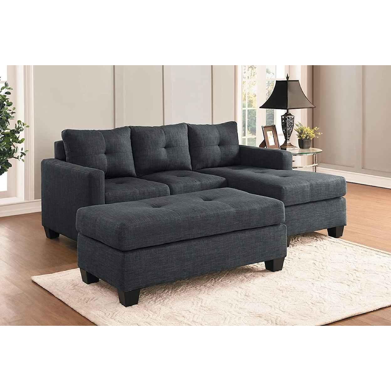 Homelegance Furniture Phelps Reversible Sofa Chaise and Ottoman
