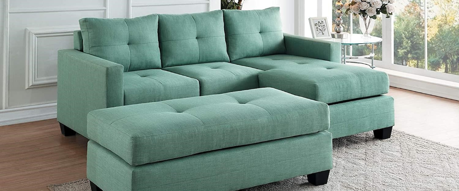 Reversible Sofa Chaise and Ottoman Teal