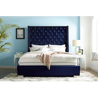 Blue Queen Velvet Upholstered Bed