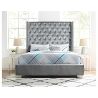 Gray King Velvet Upholstered Bed