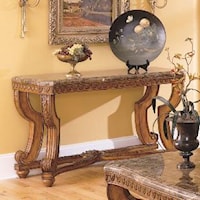 Traditional Burnished Brown Cherry & Marble Sofa Table