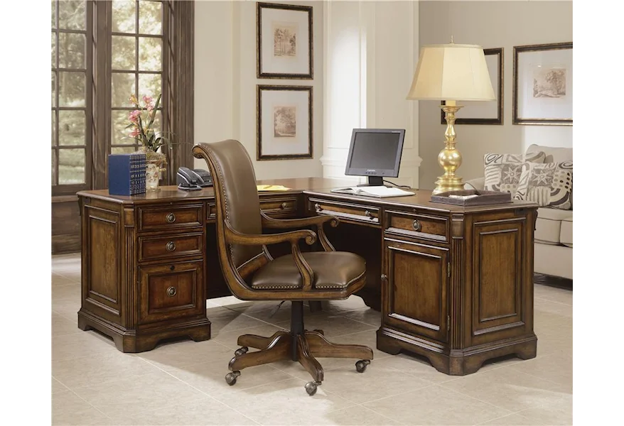Brookhaven Executive "L" Return Desk by Hooker Furniture at Janeen's Furniture Gallery