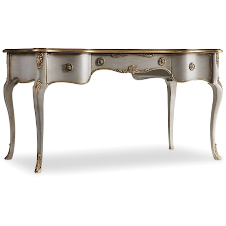 Traditional Distressed Gray Writing Desk with Gilded Edging