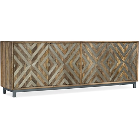 Contemporary 4-Door Entertainment Console with Metal Accents