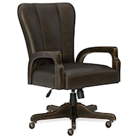 Leather Swivel Desk Chair with Adjustable Seat and Arms