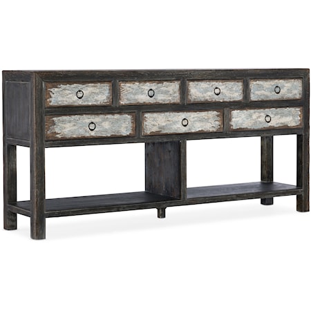 Rustic 7-Drawer Console with Distressed Finish