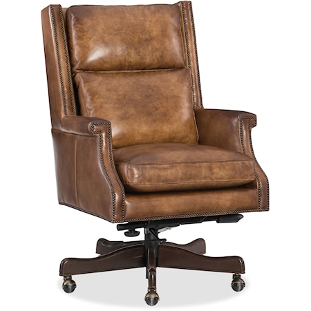 Traditional Home Office Swivel Chair with Nailhead Trim