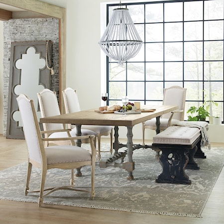 6-Piece Trestle Table and Chair Set with Bench