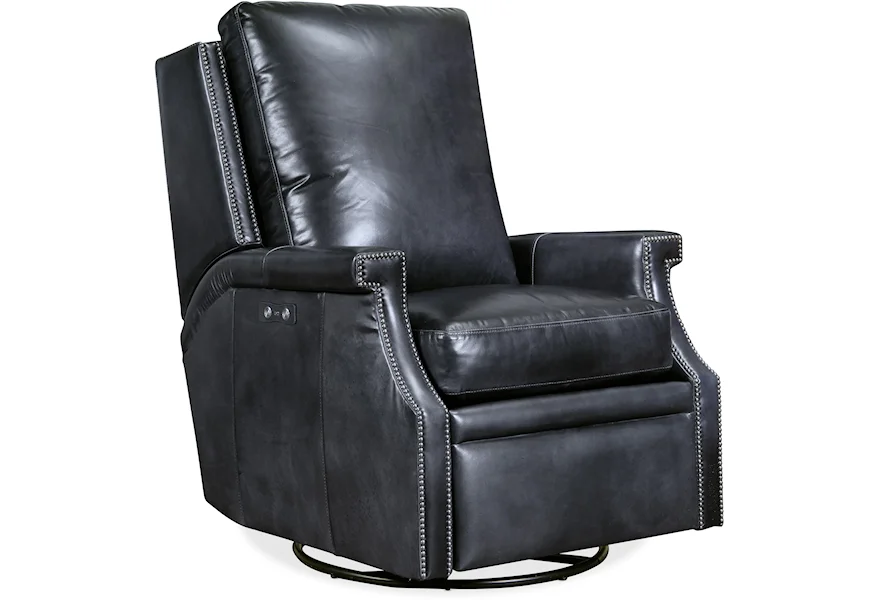 Collin Power Swivel Glider Leather Recliner by Hooker Furniture at Miller Waldrop Furniture and Decor