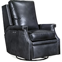 Transitional Power Swivel Glider Leather Recliner with Nailhead Trim