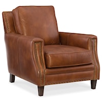 Transitional Leather Stationary Chair with Nailhead Trim