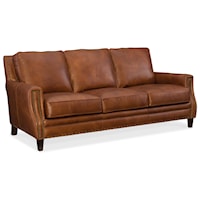 Transitional Leather Stationary Sofa with Nailhead Trim