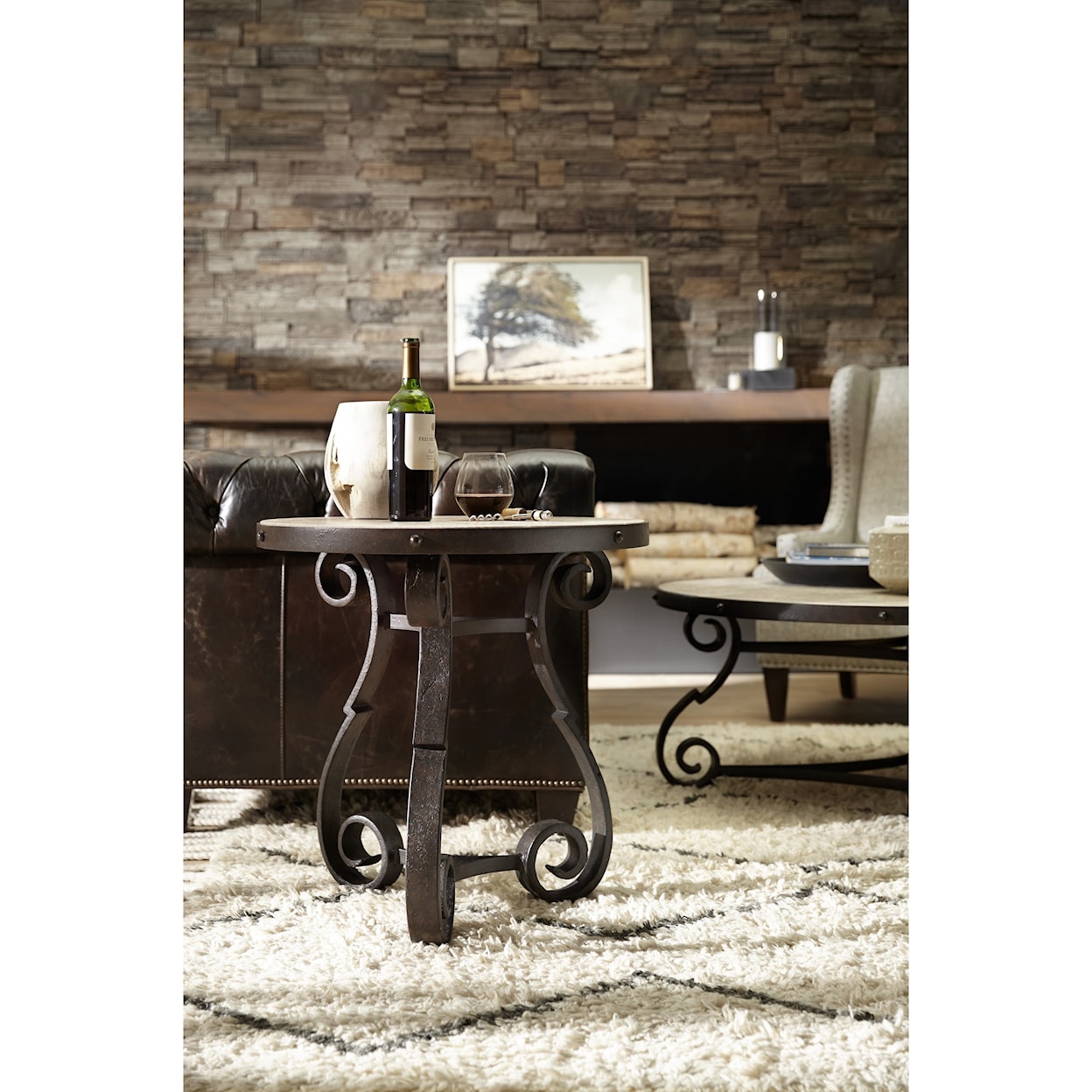 Hooker Furniture Hill Country Luckenbauch Metal and Stone End Table