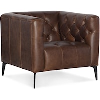 Chesterfield-Like Leather Stationary Chair with Button Tufting