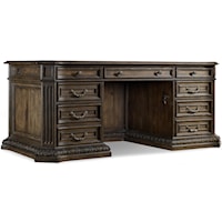 Executive Desk with Leather Writing Surface and Locking File Drawers