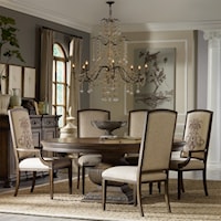 Round Pedestal Dining Table and Upholstered Arm and Side Chair Group