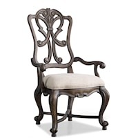 Exposed Wooden Back Dining Arm Chair with Upholstered Seat