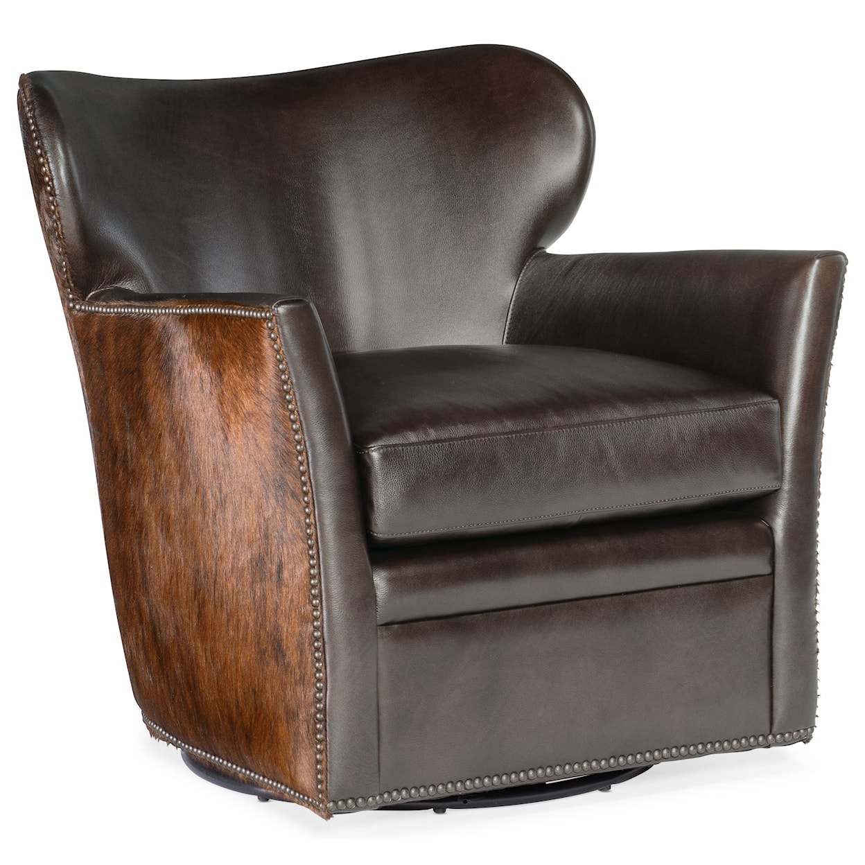 Hooker Furniture Club Chairs Kato Leather Swivel Chair with Hair on Hide