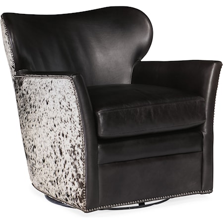 Kato Leather Swivel Chair with Hair on Hide