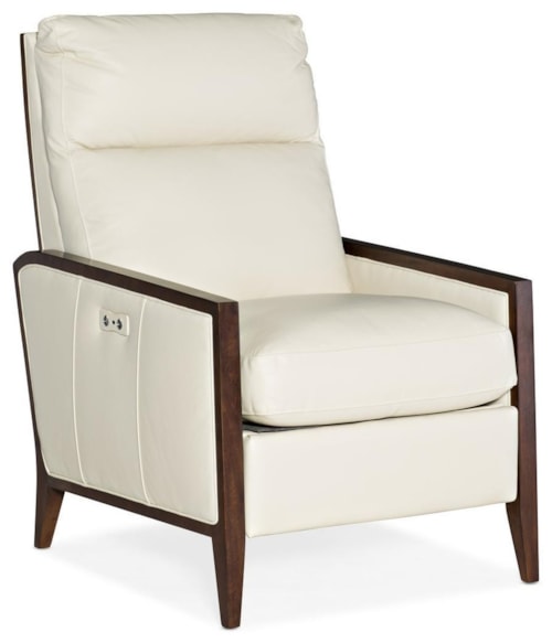 Transitional Power High Leg Recliner with Wood Accents