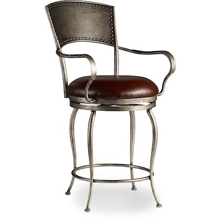 Metal Counter Stool with Leather Seat