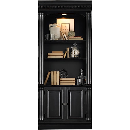 Bunching Bookcase with Touch Lighting and Door Storage