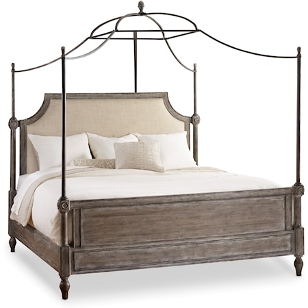 Queen Fabric Upholstered Canopy Bed