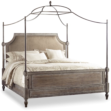 King Leather Upholstered Canopy Bed