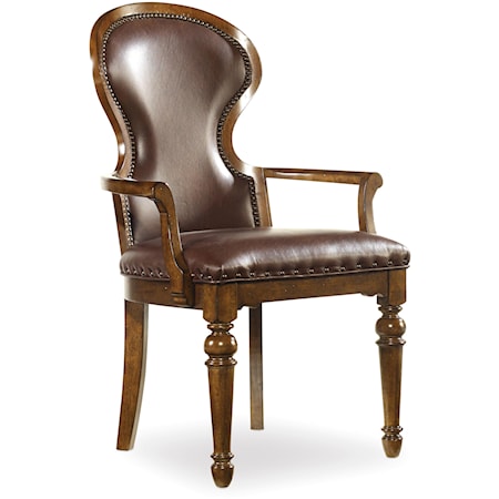 Leather Upholstered Traditional Dining Arm Chair