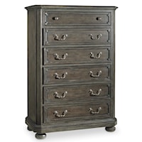 6 Drawer Chest with Bail Pulls and Drop Ball Pulls