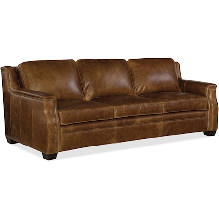 Transitional Leather Sofa with Nailheads