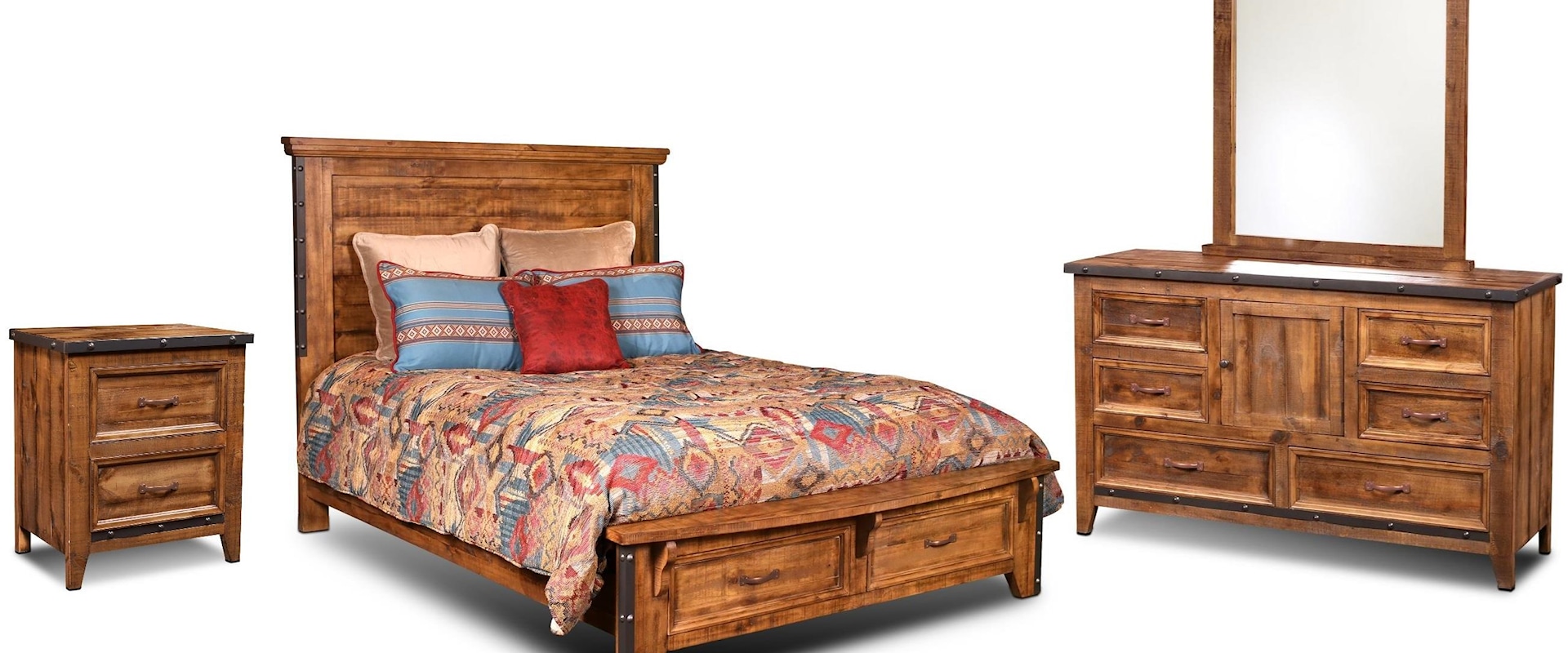 East King Bed, Dresser, Mirror and 1 Nightstand