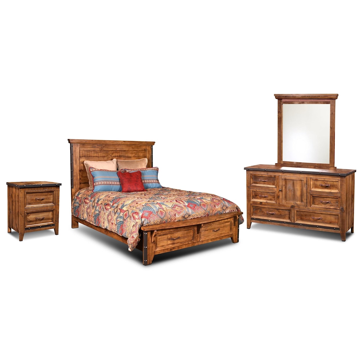 Horizon Home Urban Rustic Queen Bed Dresser Mirror and Nightstand